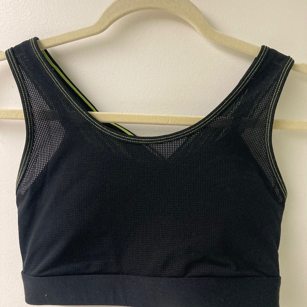 Fabletics mesh sports bra black and neon green size medium